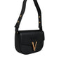 Black Grainy Calf Leather Logo Crossbody Shoulder Bag