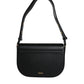 Black Grainy Calf Leather Logo Crossbody Shoulder Bag
