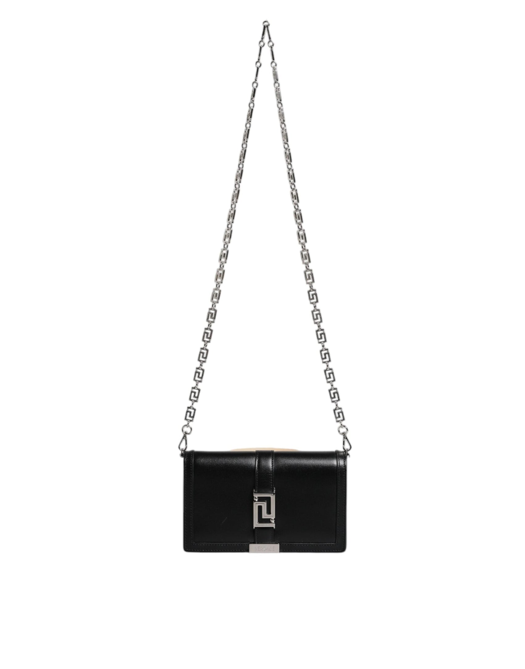Black Calfskin Leather Chain Strap Shoulder Crossbody Bag