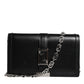 Black Calfskin Leather Chain Strap Shoulder Crossbody Bag