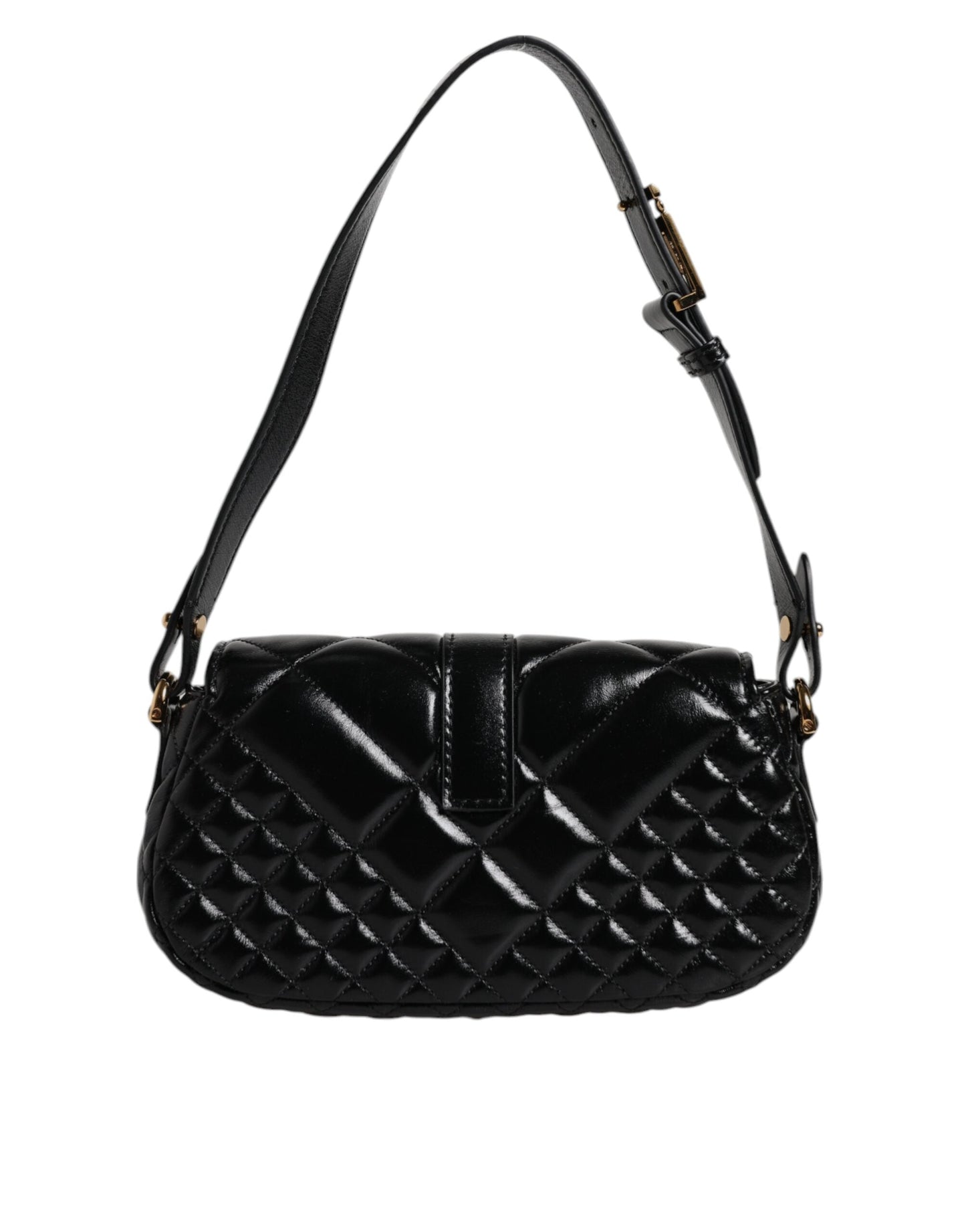 Black Calf Leather Quilted Shoulder Strap Bag