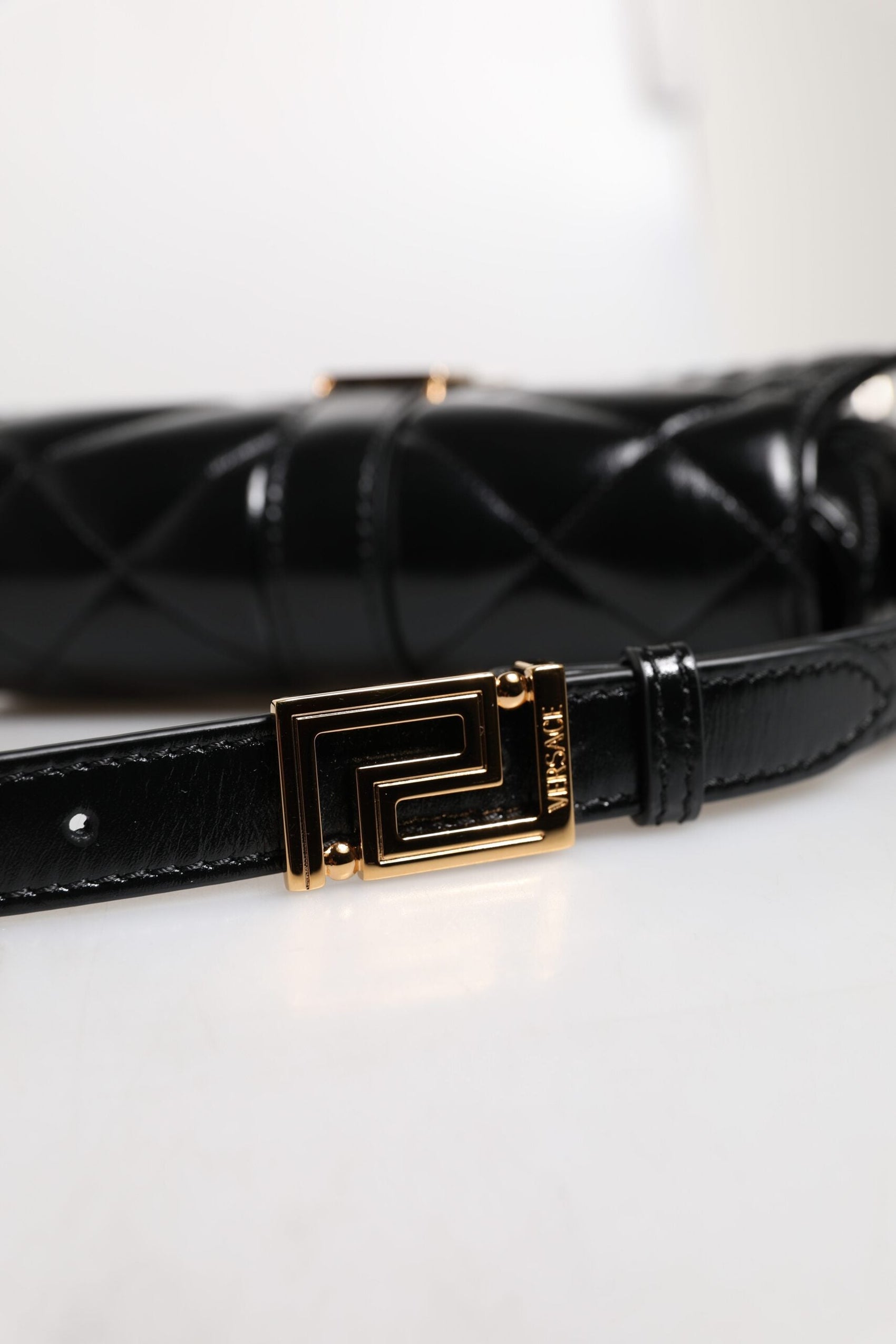 Black Calf Leather Quilted Shoulder Strap Bag