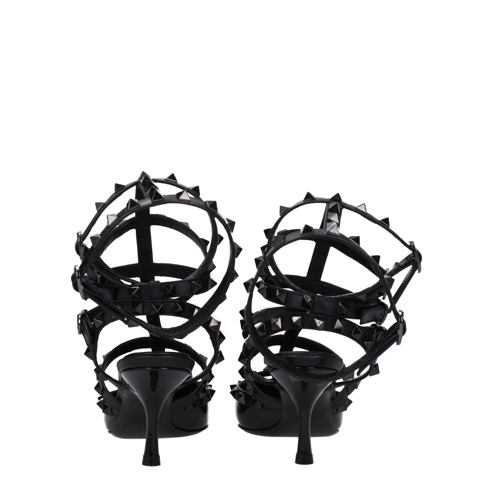 Black Leather Stiletto Heel Sandals