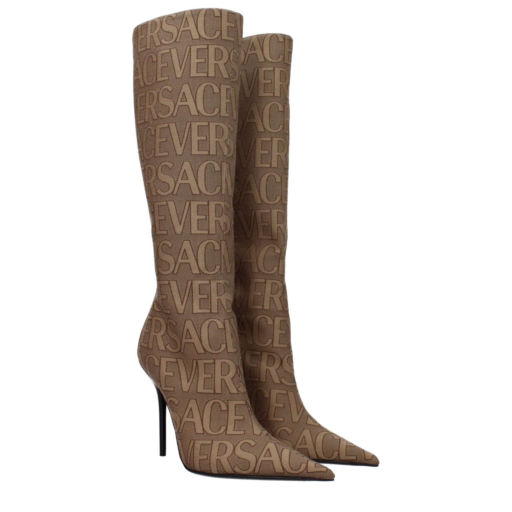 Beige Fabric Boots